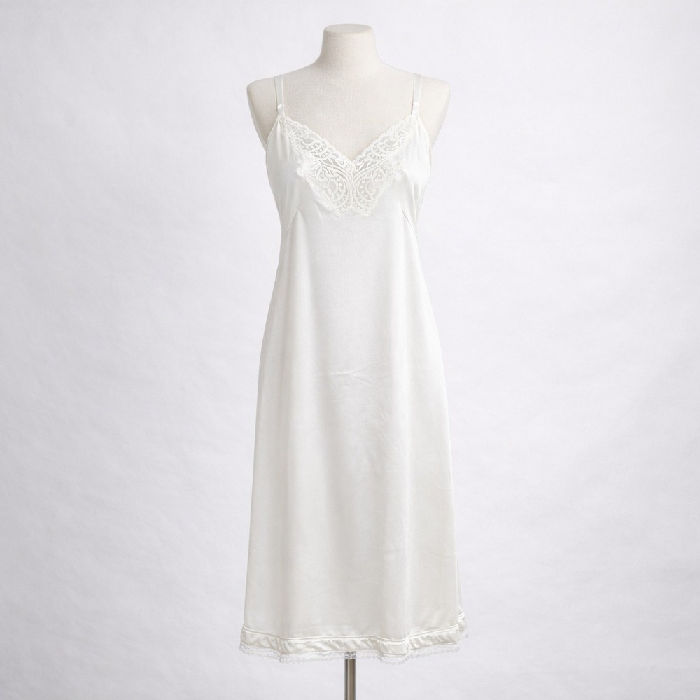 Vintage Lace Babydoll Full Slip Dress Size M White Chemise‎ Lingerie Romantic